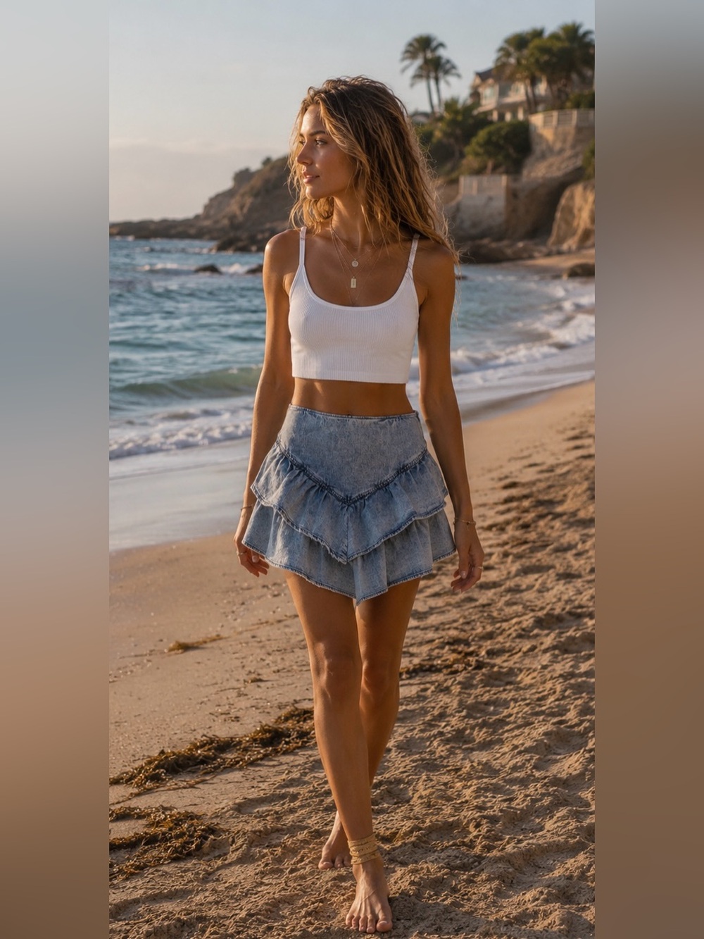 Mother Denim “The Ruffle Mini” Skirt in Action Shot Wash – Size 26
